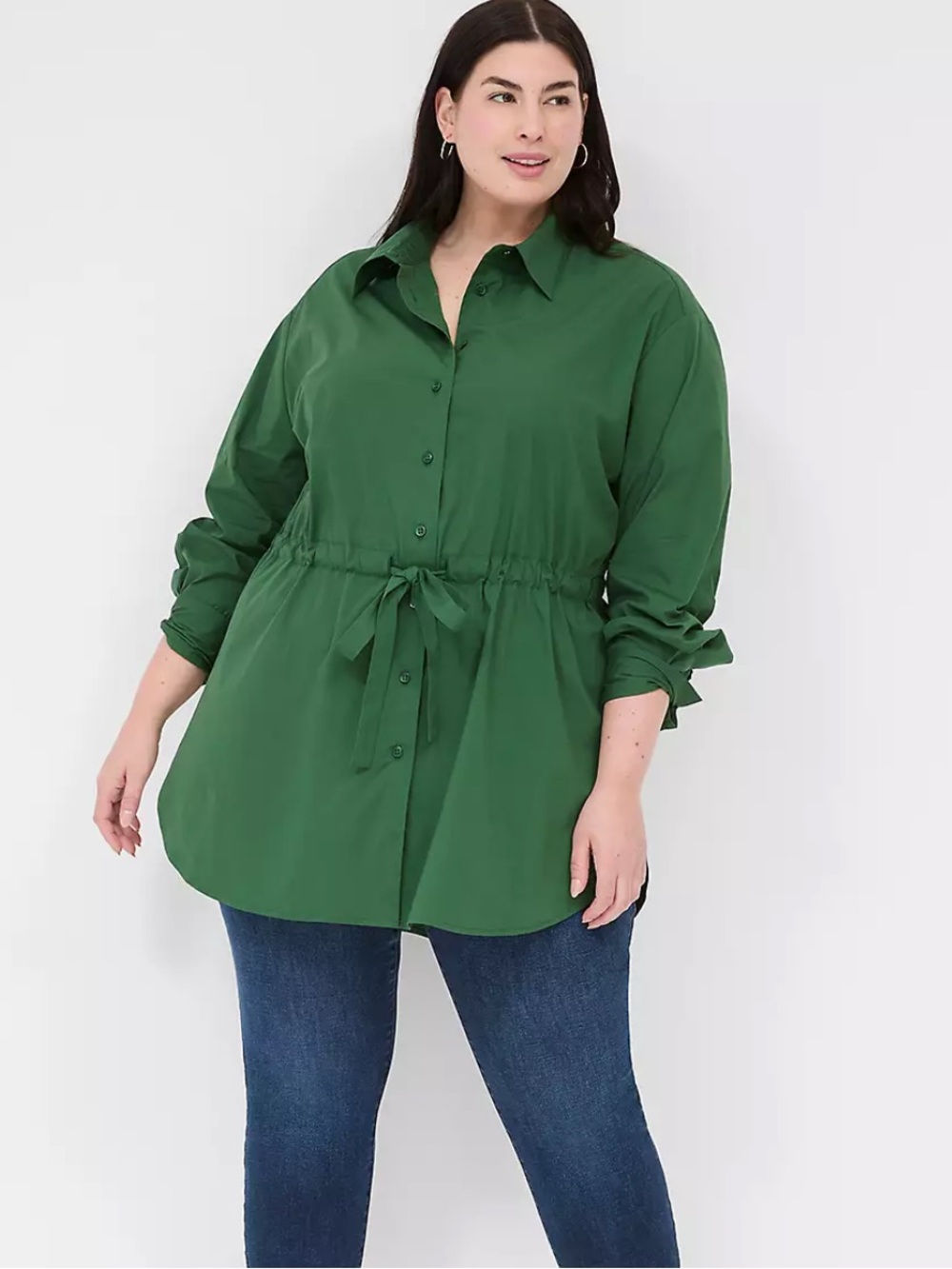 NWT Lane Bryant Emerald Green Button-Front Tie-Waist Tunic